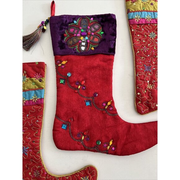 Pier 1 Imports Christmas Stocking Set of 3 Kitschy Multicolored Sequined Beaded - Picture 16 of 16